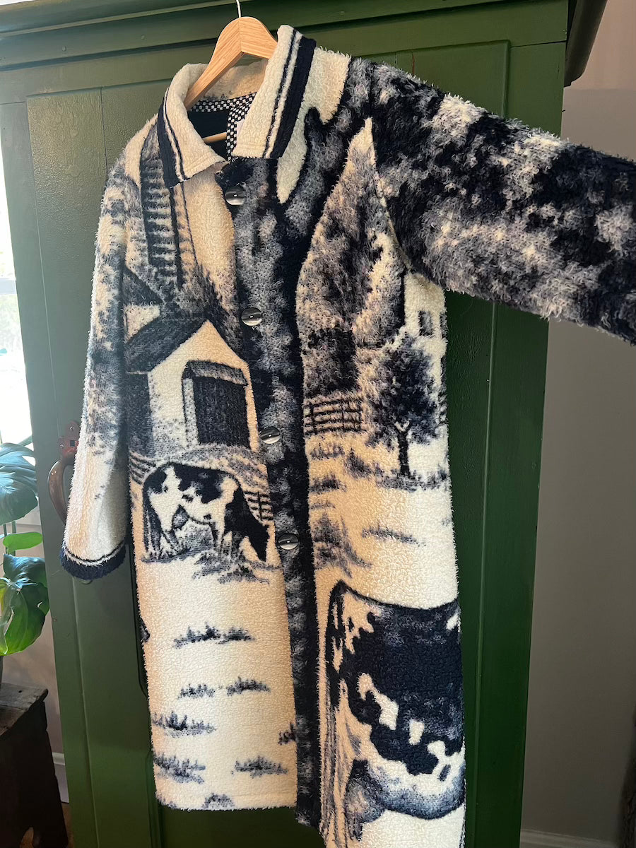 Cows Blanket Coat With Removable Collar