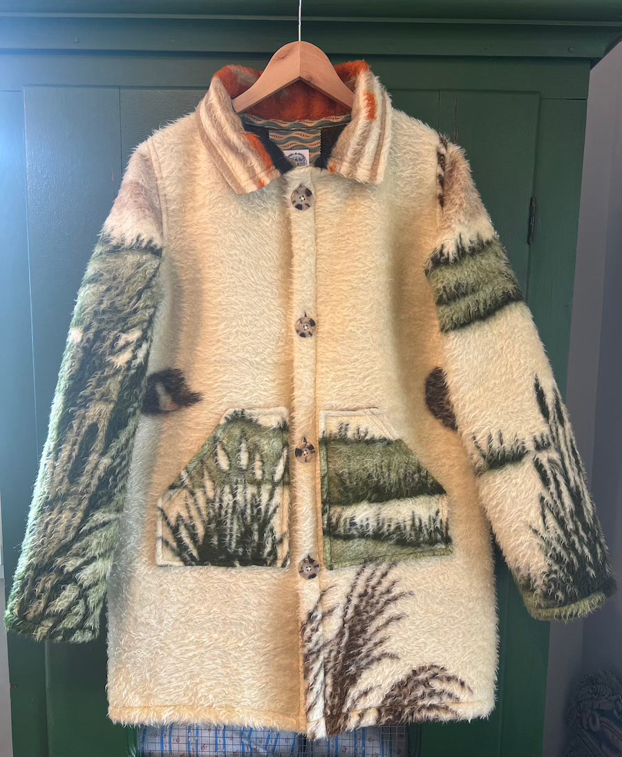 Flying Geese Blanket Coat with Removable Fur Collar