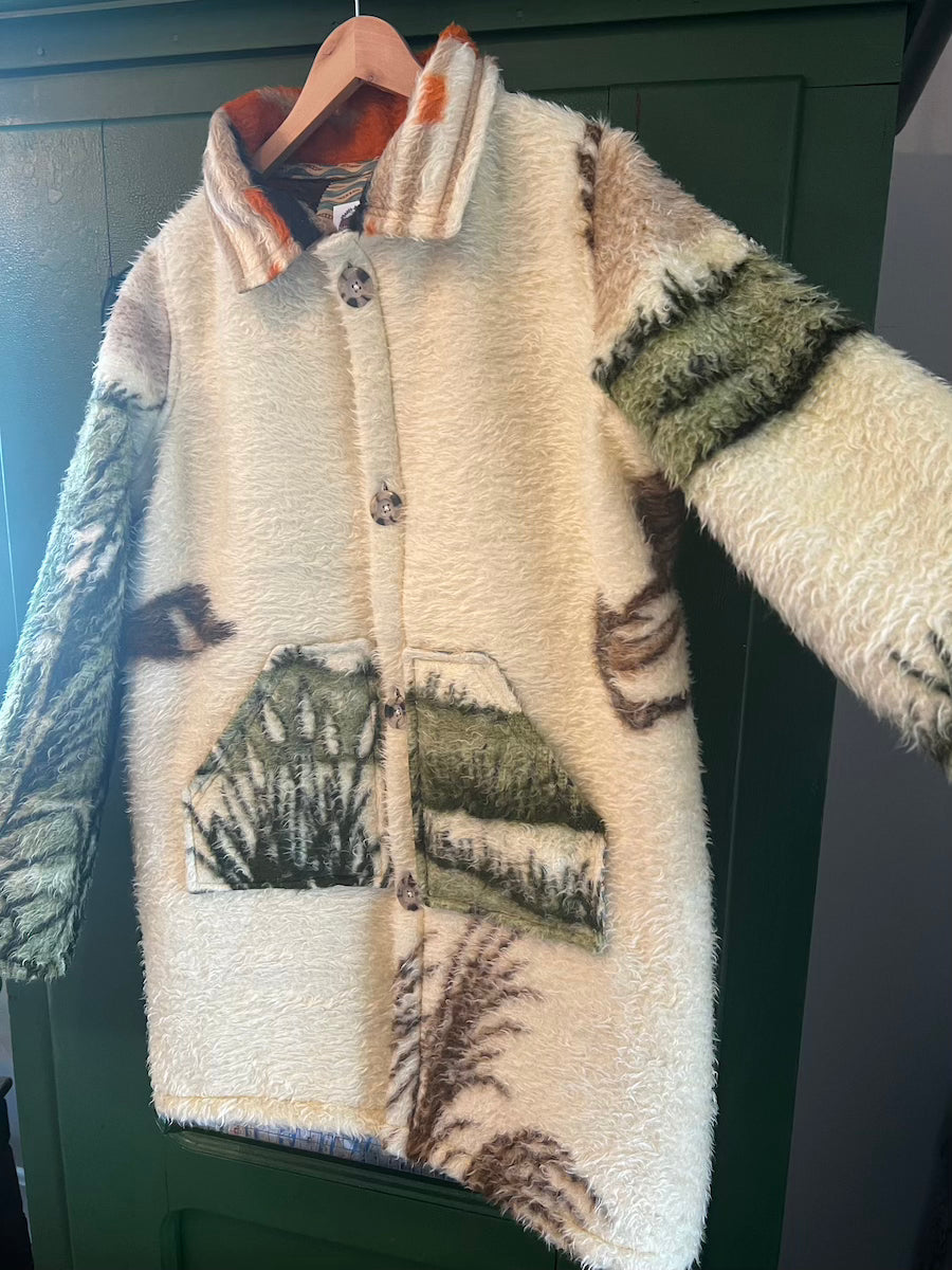 Flying Geese Blanket Coat with Removable Fur Collar