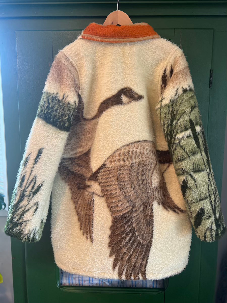 Flying Geese Blanket Coat with Removable Fur Collar