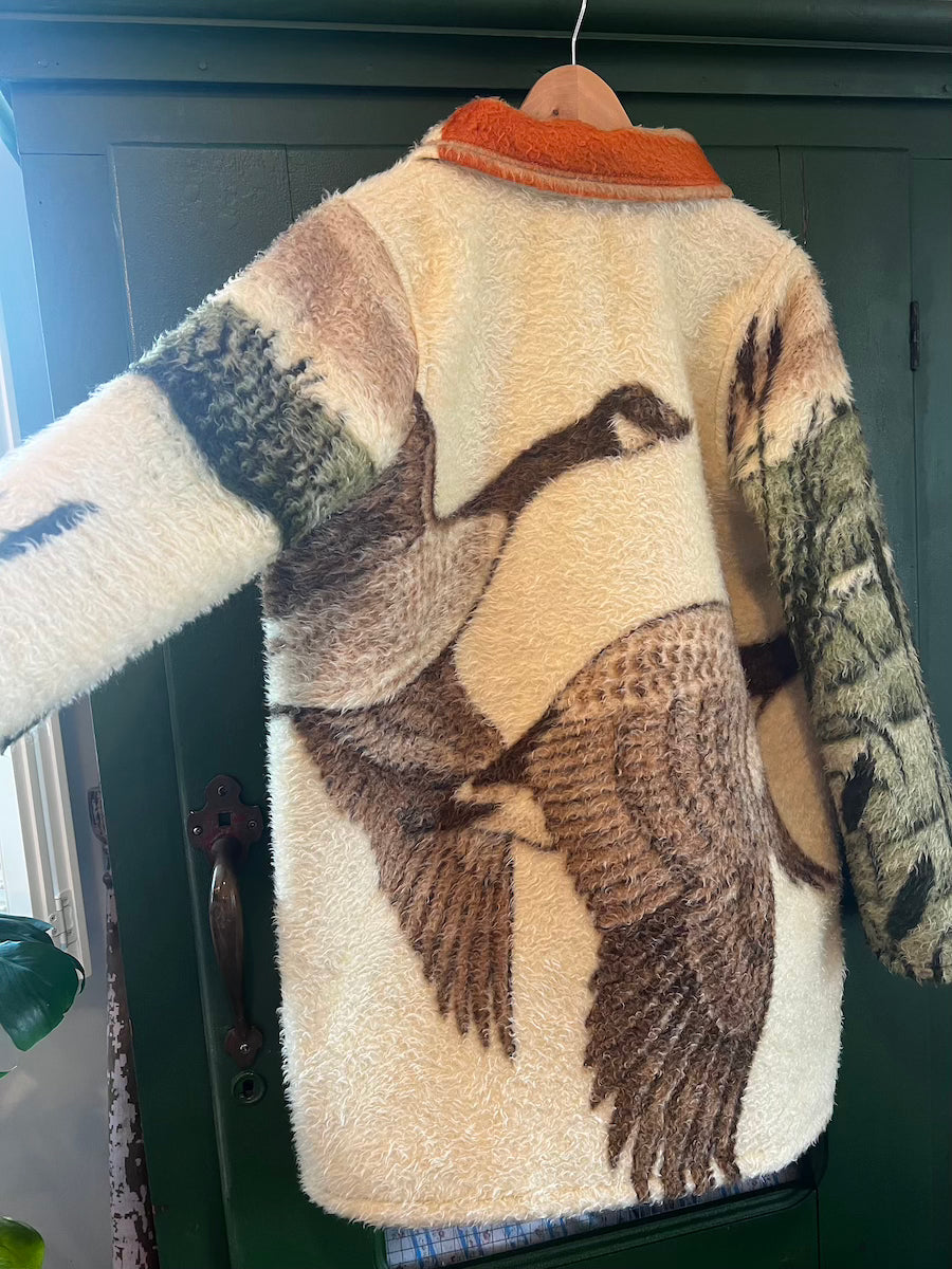 Flying Geese Blanket Coat with Removable Fur Collar