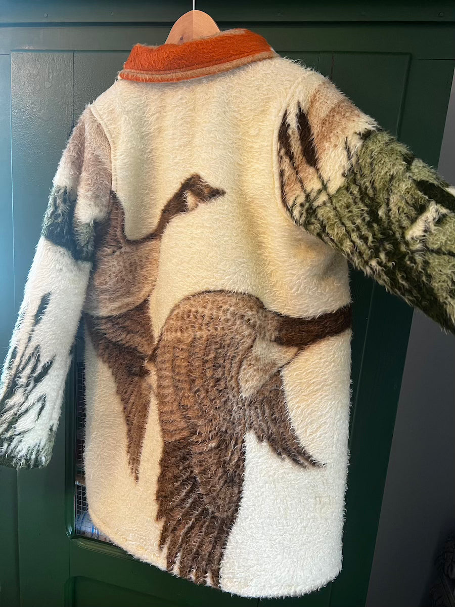 Flying Geese Blanket Coat with Removable Fur Collar