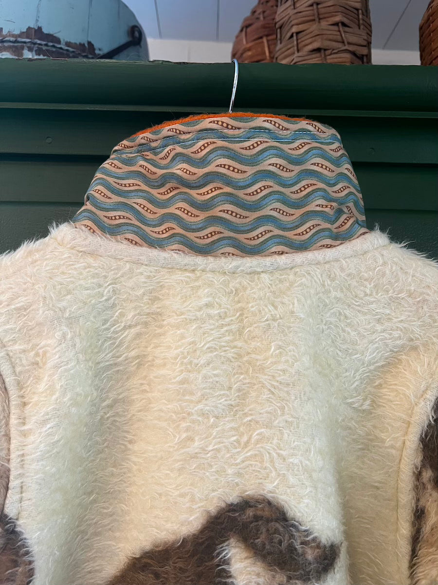 Flying Geese Blanket Coat with Removable Fur Collar