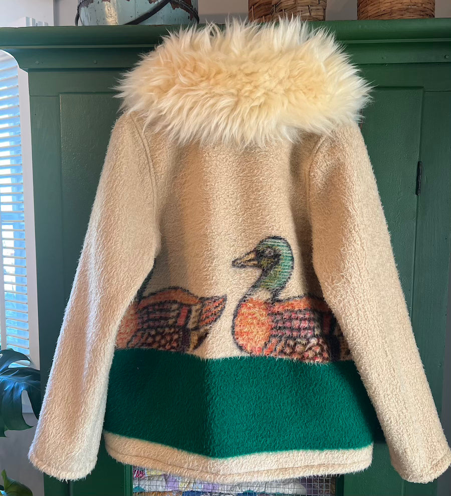 Duck Blanket Coat with Removable Fur Collar