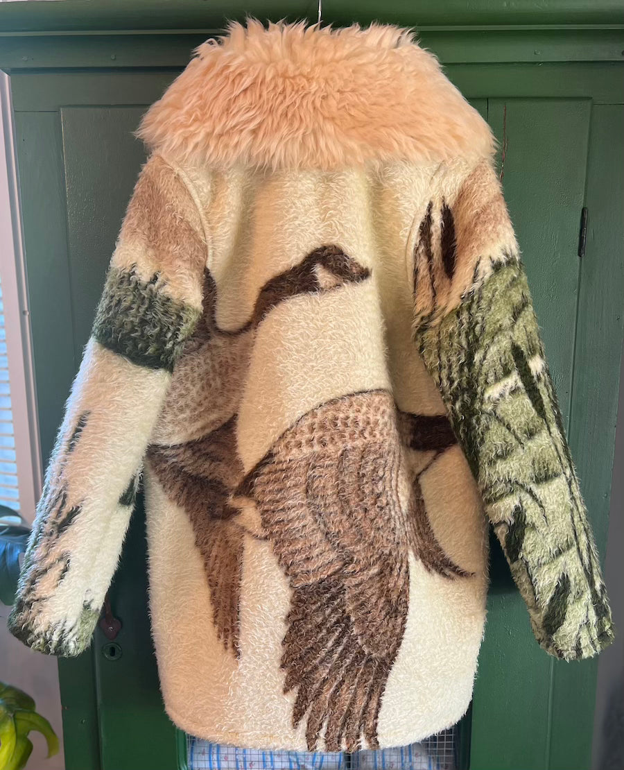 Flying Geese Blanket Coat with Removable Fur Collar