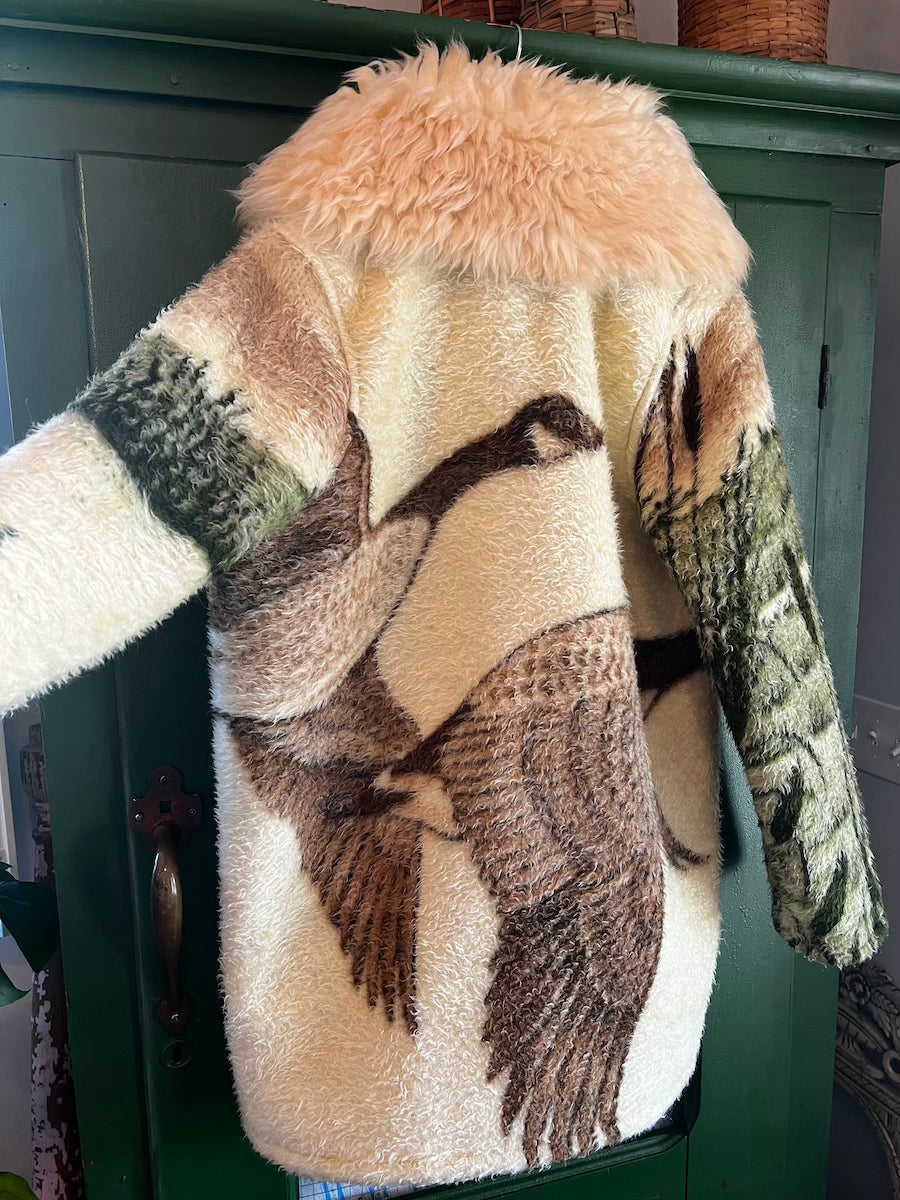 Flying Geese Blanket Coat with Removable Fur Collar
