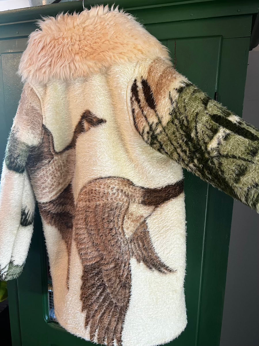Flying Geese Blanket Coat with Removable Fur Collar