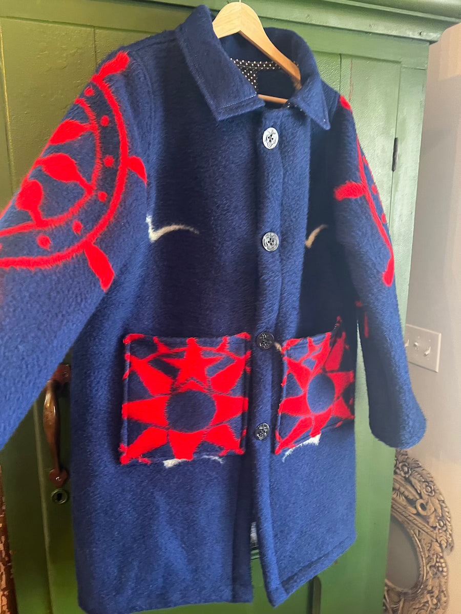 Nautical Blanket Coat With Removable Collar