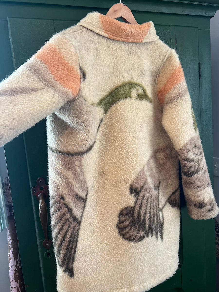 Green Geese Blanket Coat with Removable Fur Collar