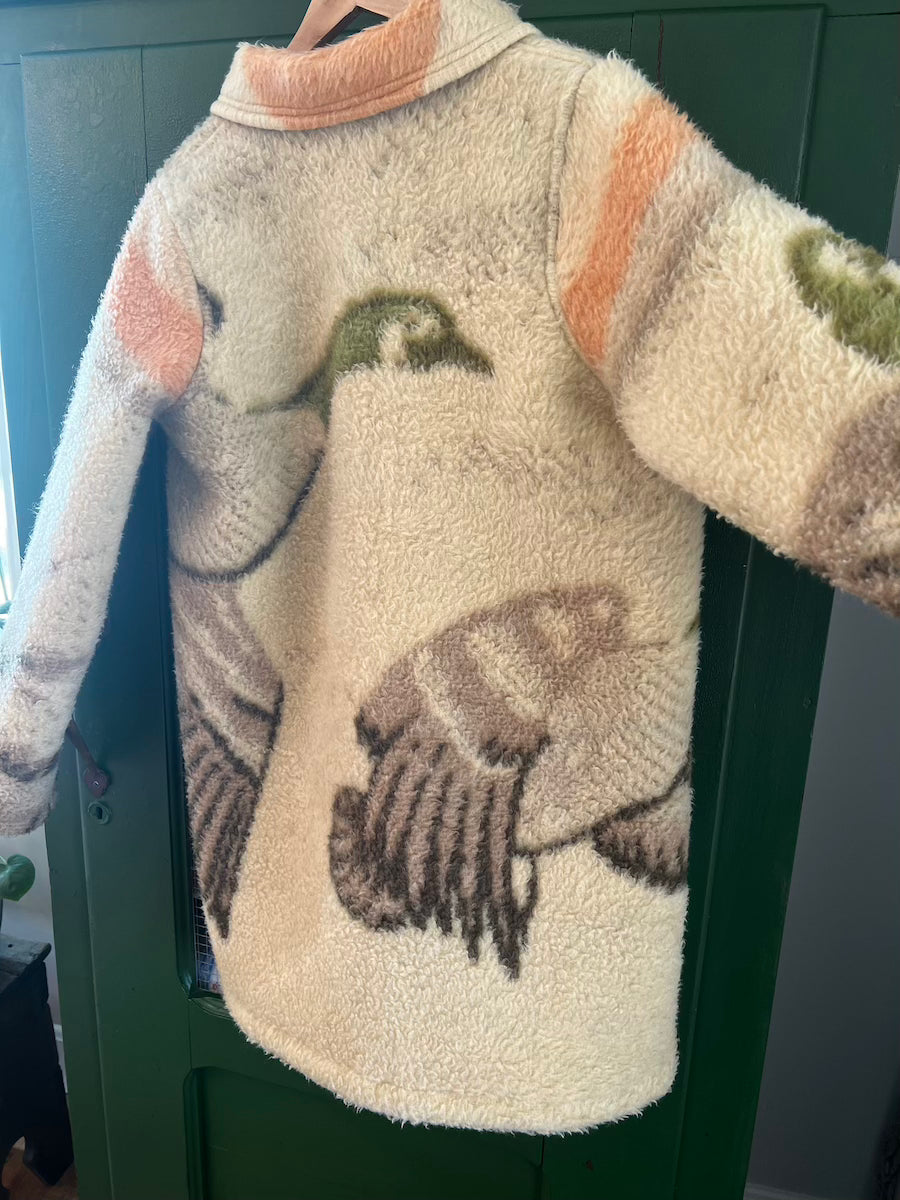 Green Geese Blanket Coat with Removable Fur Collar