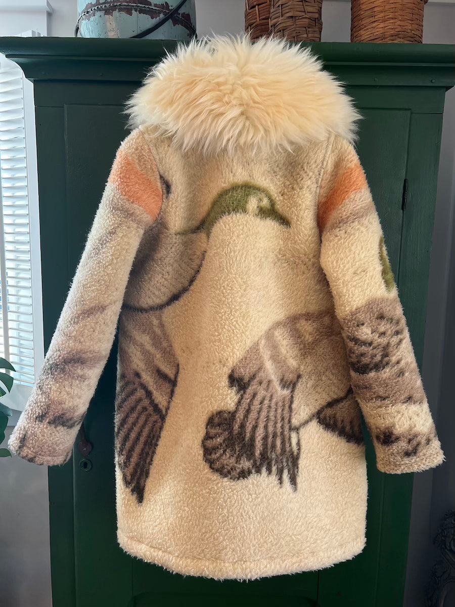 Green Geese Blanket Coat with Removable Fur Collar
