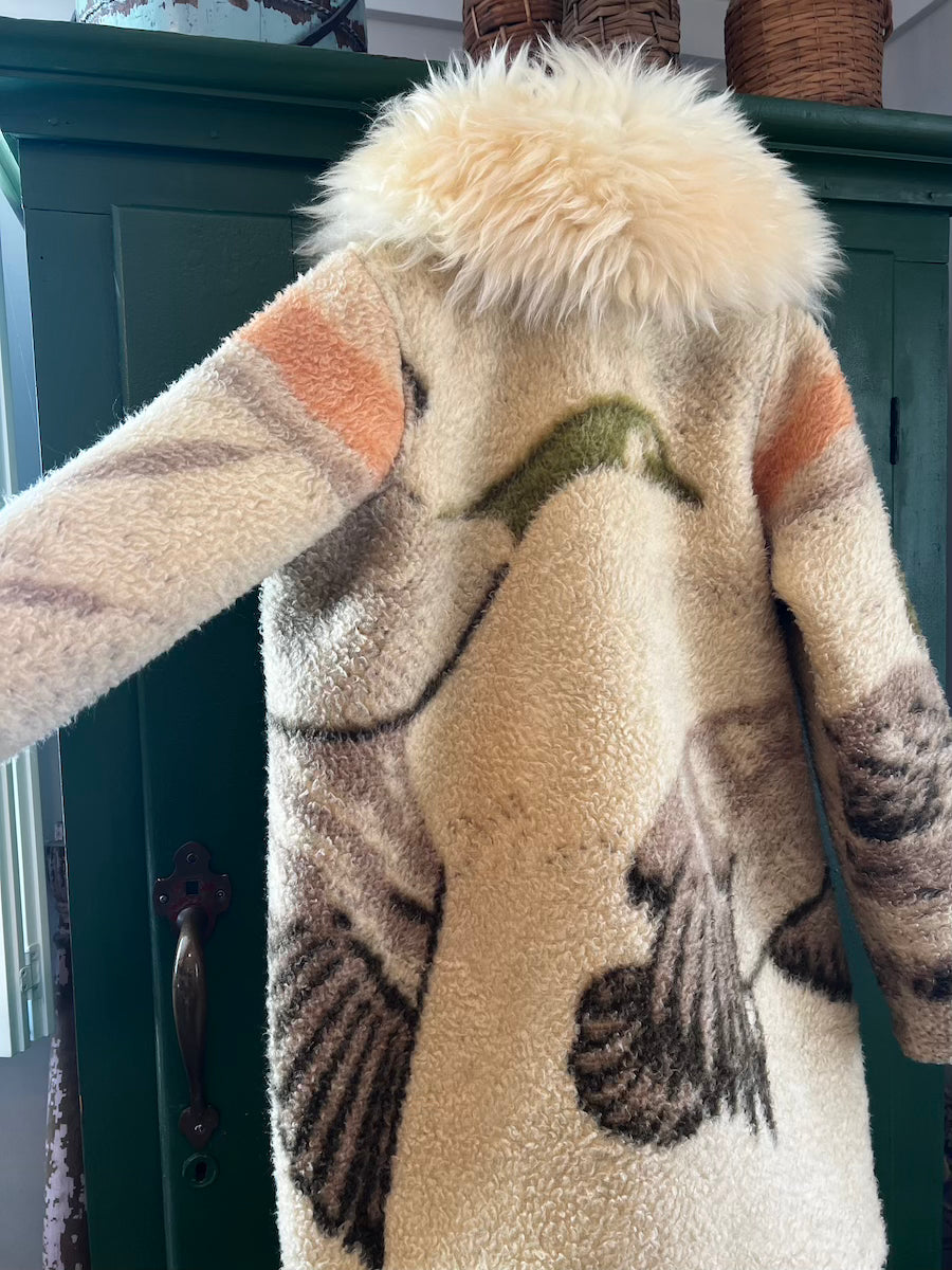 Green Geese Blanket Coat with Removable Fur Collar