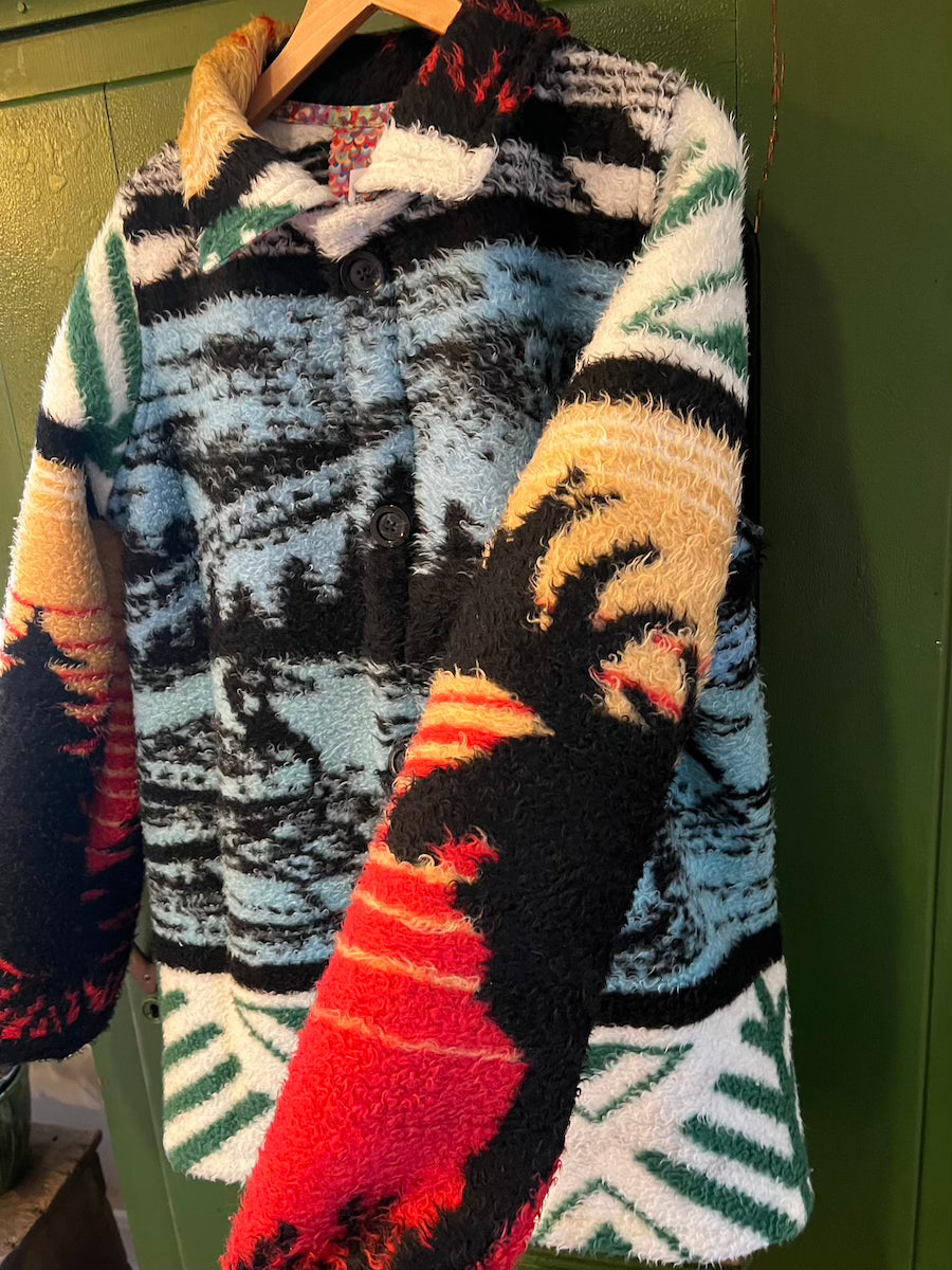 Duck and Moose Blanket Coat with removable collar