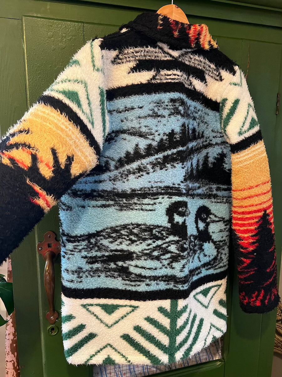 Duck and Moose Blanket Coat with removable collar
