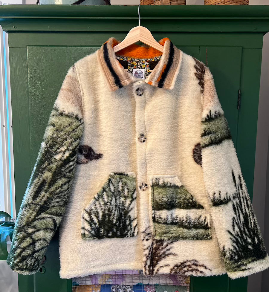 Flying Geese Blanket Coat with Removable Fur Collar