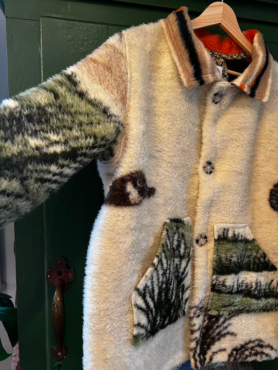 Flying Geese Blanket Coat with Removable Fur Collar
