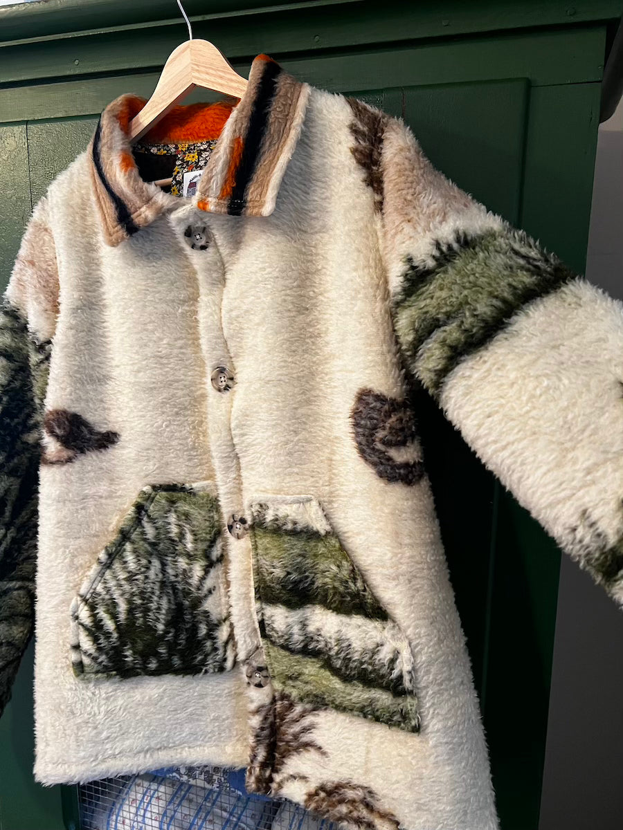 Flying Geese Blanket Coat with Removable Fur Collar
