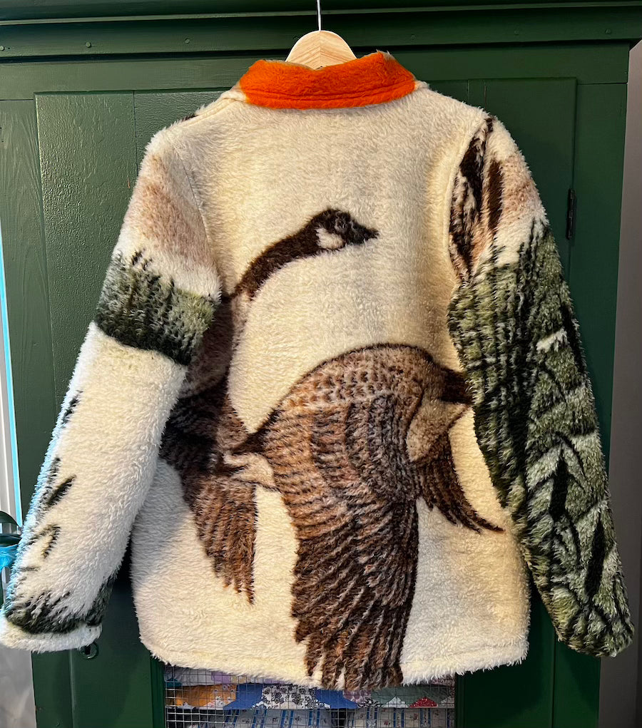 Flying Geese Blanket Coat with Removable Fur Collar