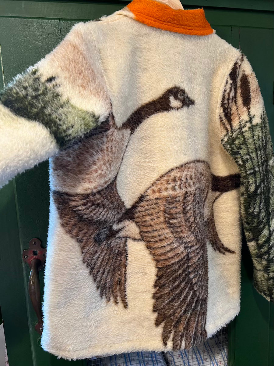 Flying Geese Blanket Coat with Removable Fur Collar