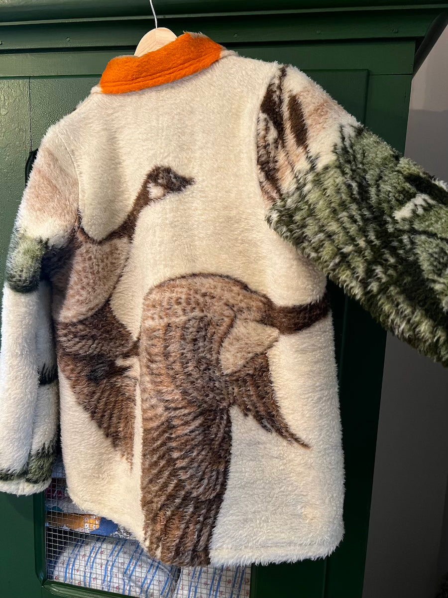 Flying Geese Blanket Coat with Removable Fur Collar