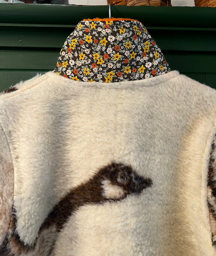 Flying Geese Blanket Coat with Removable Fur Collar