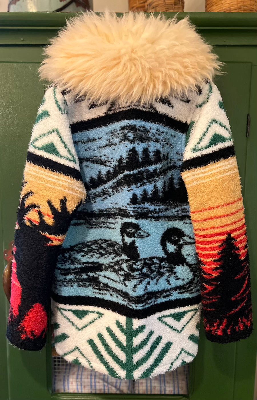 Duck and Moose Blanket Coat with removable collar