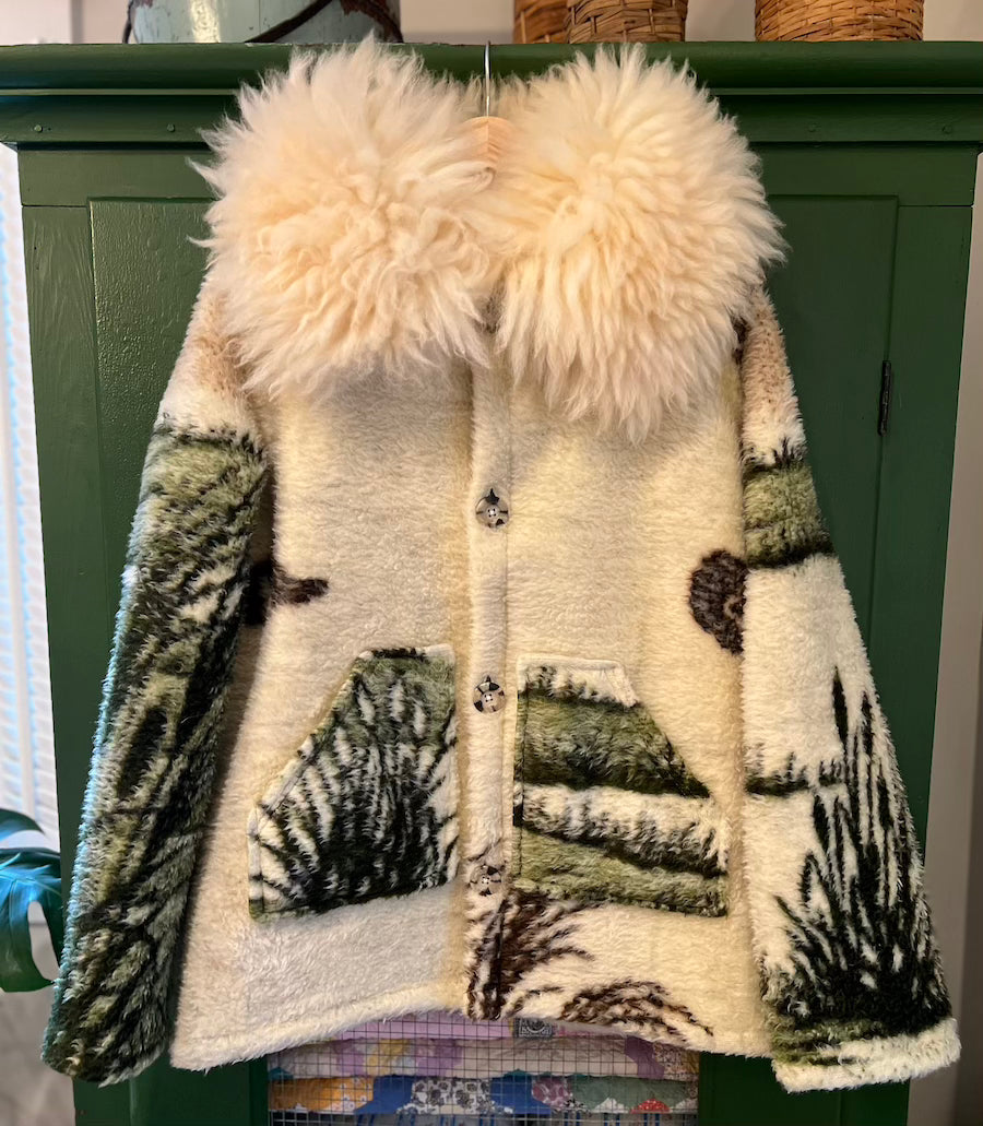 Flying Geese Blanket Coat with Removable Fur Collar