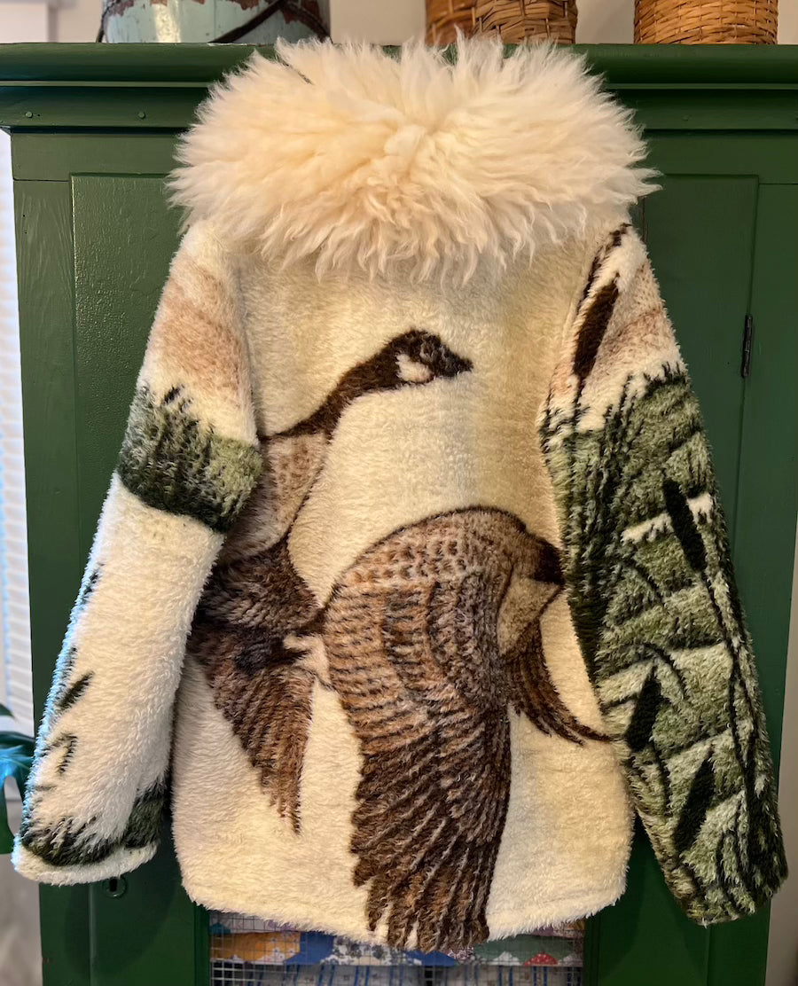Flying Geese Blanket Coat with Removable Fur Collar