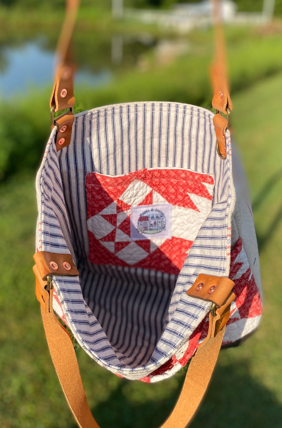 Feed sack bag red and white Bemis Quilt Bag (Small)