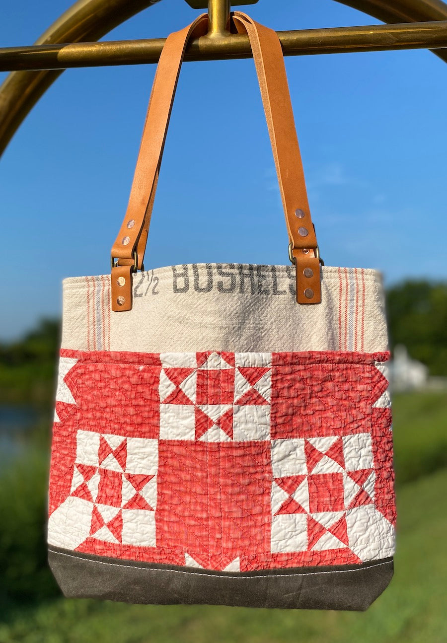 Feed sack bag red and white Bemis  Quilt Bag (Small)