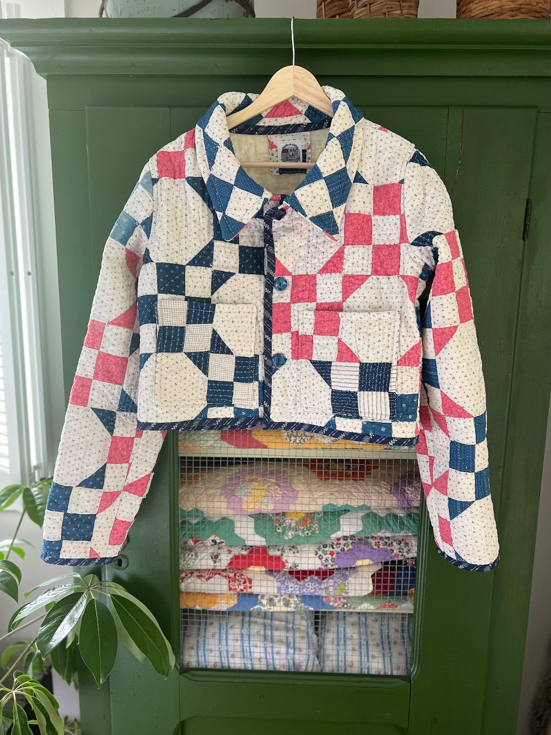 Blue and Pink Cropped Chore Style Jacket
