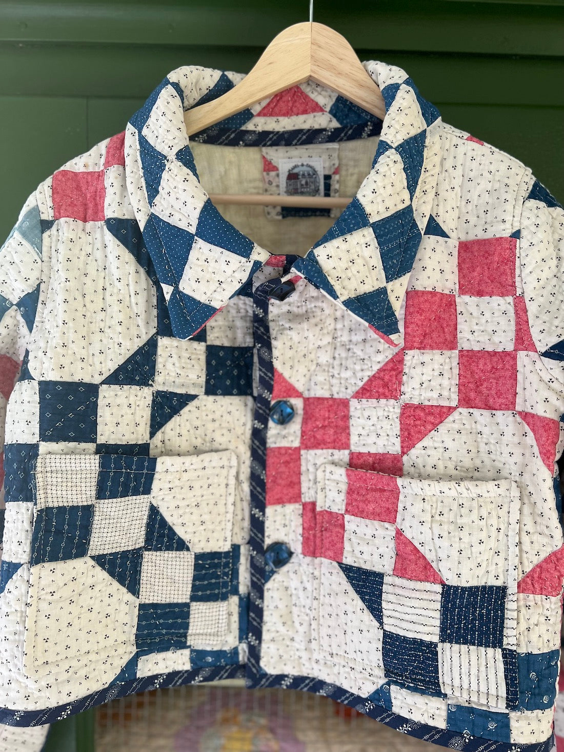 Blue and Pink Cropped Chore Style Jacket