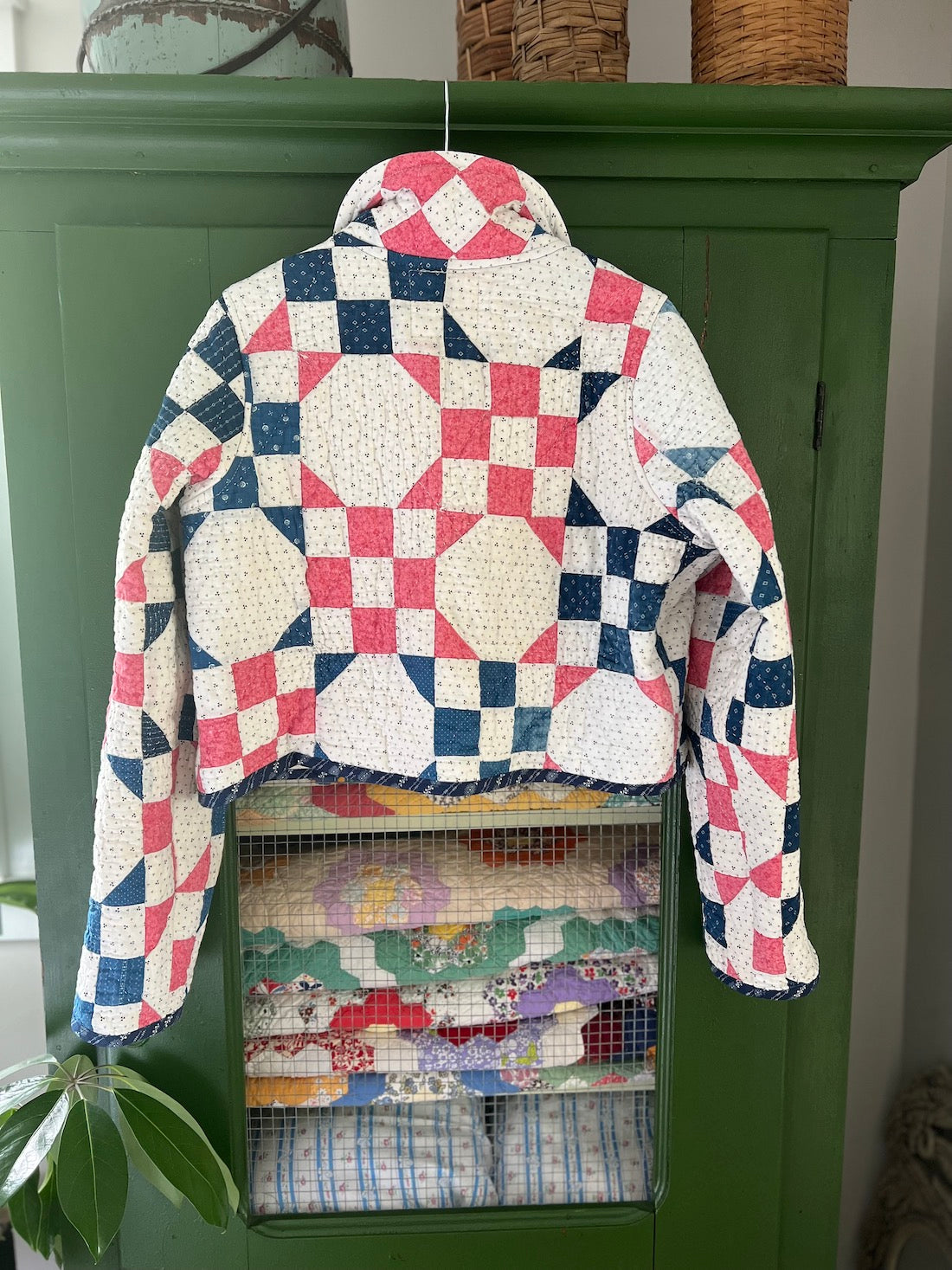 Blue and Pink Cropped Chore Style Jacket