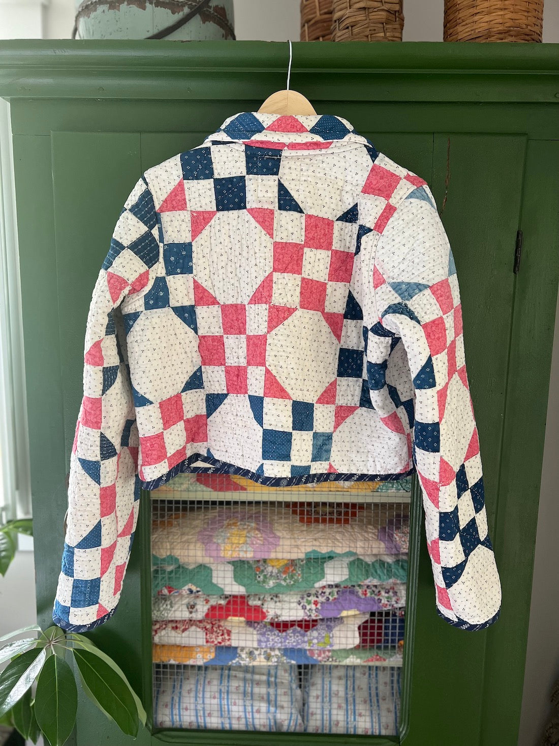 Blue and Pink Cropped Chore Style Jacket