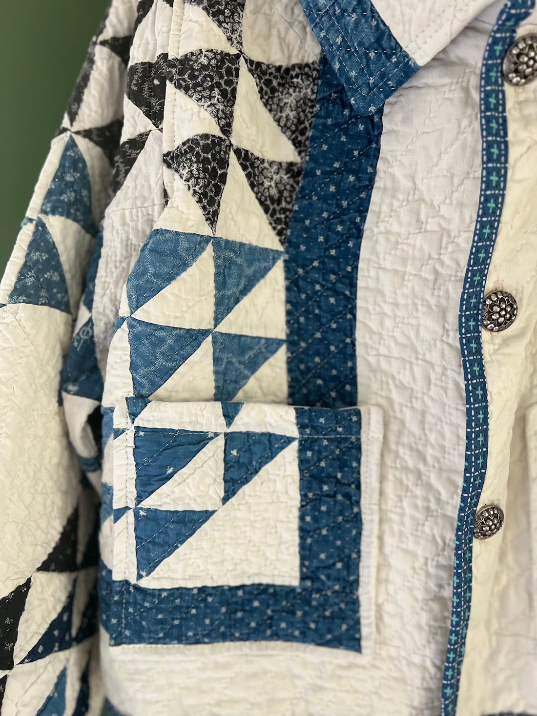Blue and White Ocean Waves Cropped Chore Style Jacket