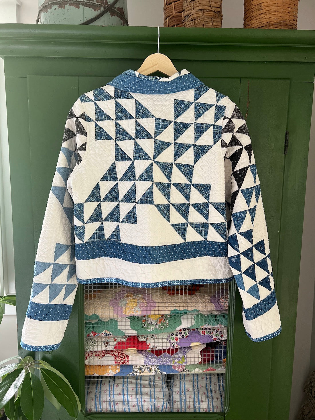 Blue and White Ocean Waves Cropped Chore Style Jacket