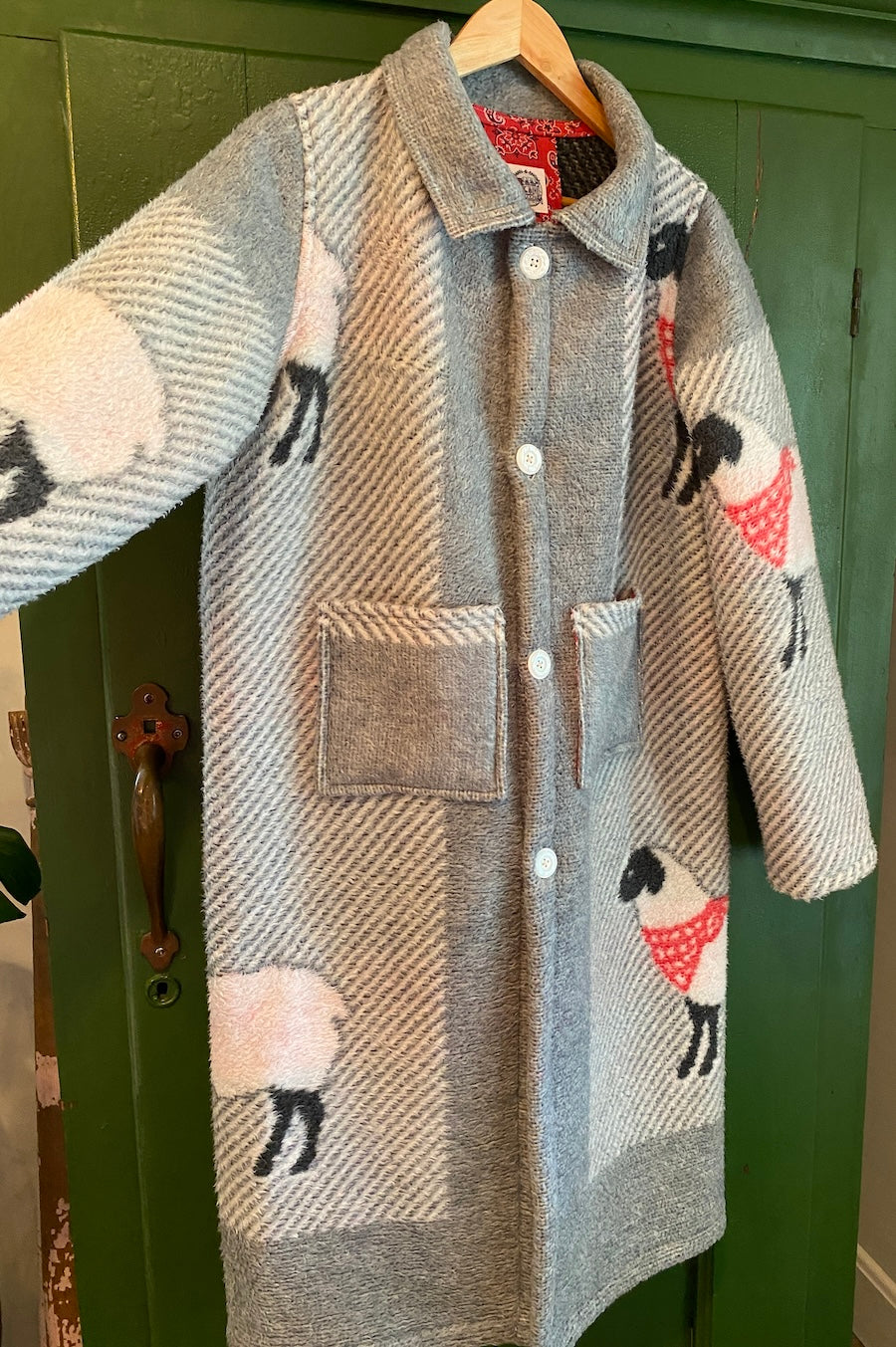 Sheep Blanket Coat with Removable Fur Collar
