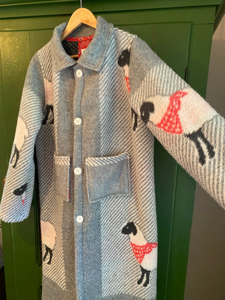 Sheep Blanket Coat with Removable Fur Collar