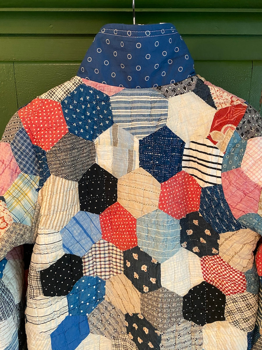 Hexagons Long Coat with Removable collar