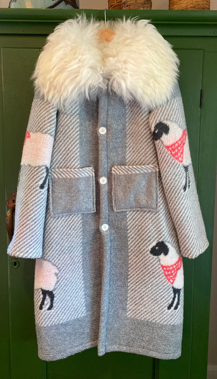 Sheep Blanket Coat with Removable Fur Collar