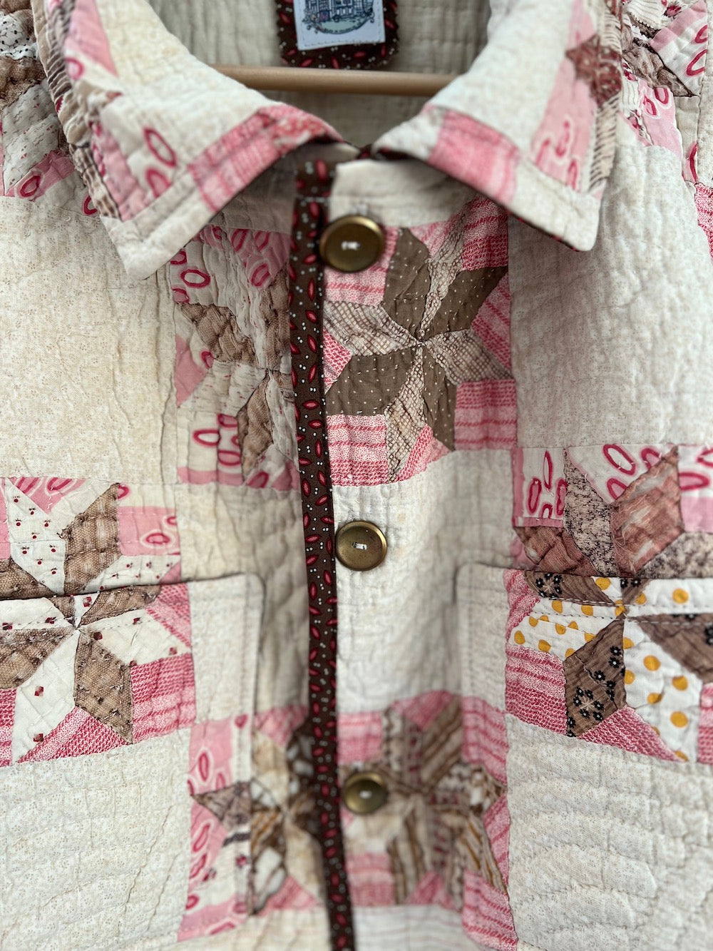 Pink and Brown Cropped Jacket with Removable Fur Collar