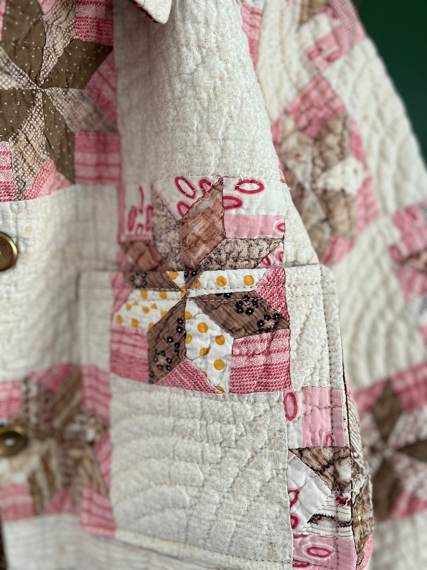 Pink and Brown Cropped Jacket with Removable Fur Collar