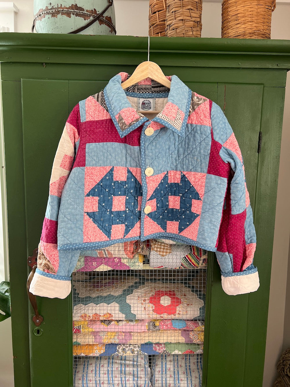 Churn Dash Cropped Jacket with Removable Fur Collar