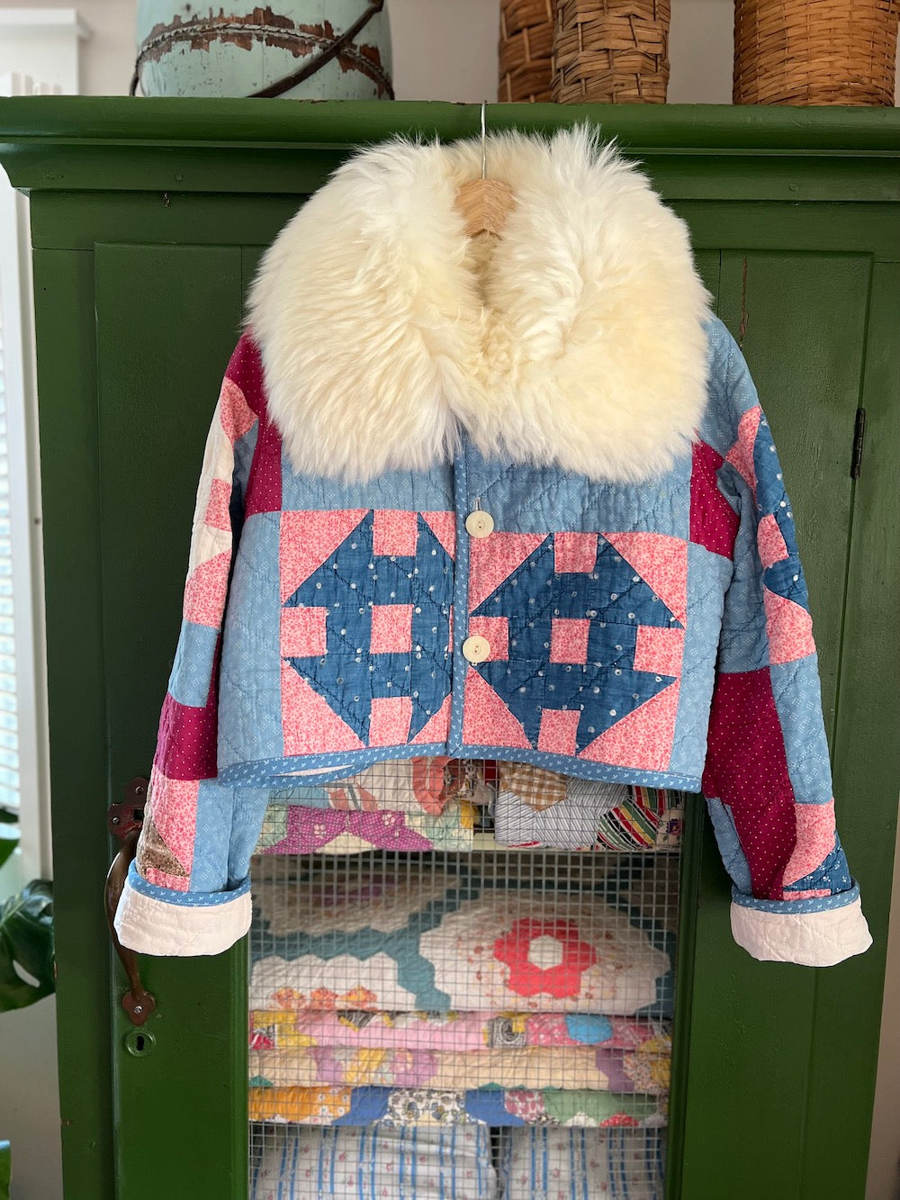 Churn Dash Cropped Jacket with Removable Fur Collar