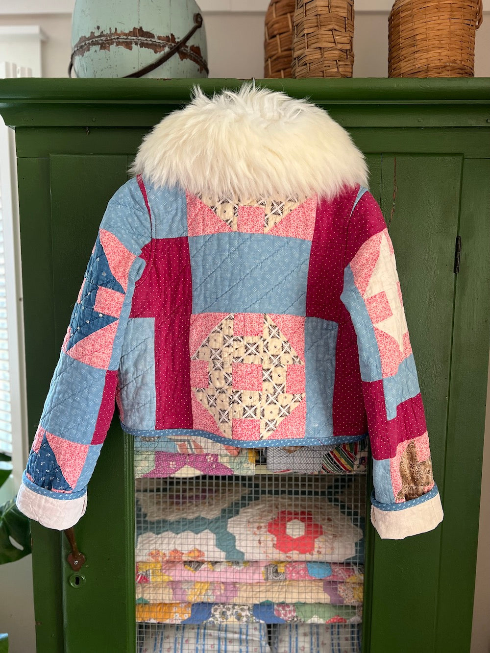 Churn Dash Cropped Jacket with Removable Fur Collar
