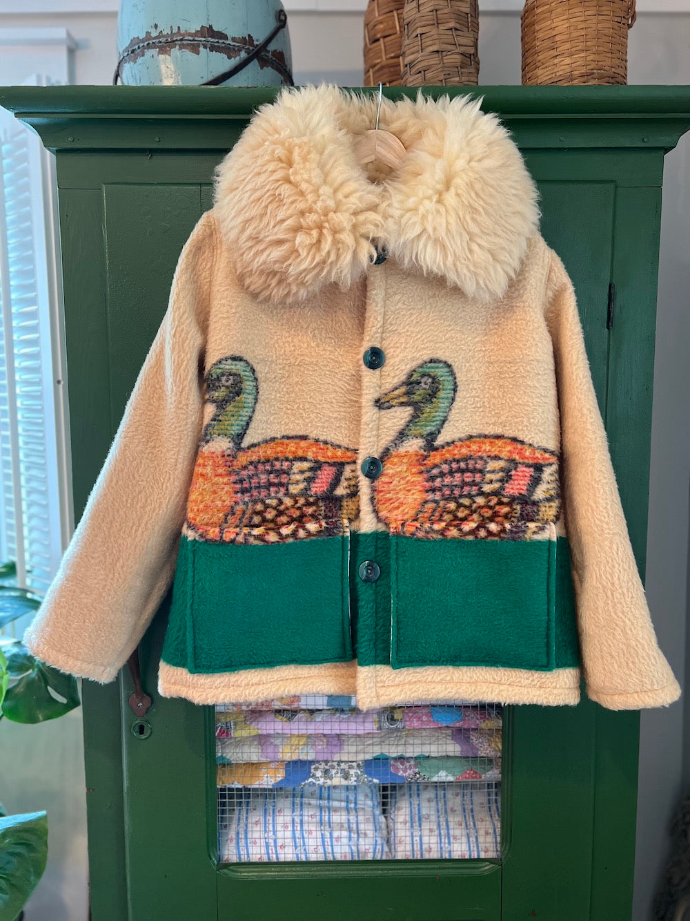 Duck Blanket Coat with Removable Fur Collar