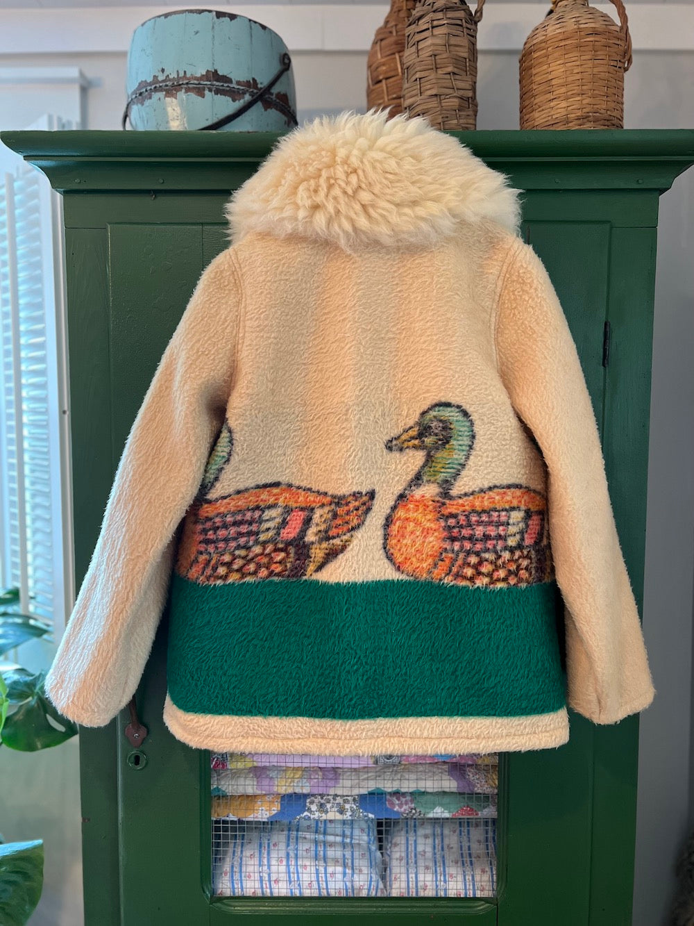 Duck Blanket Coat with Removable Fur Collar