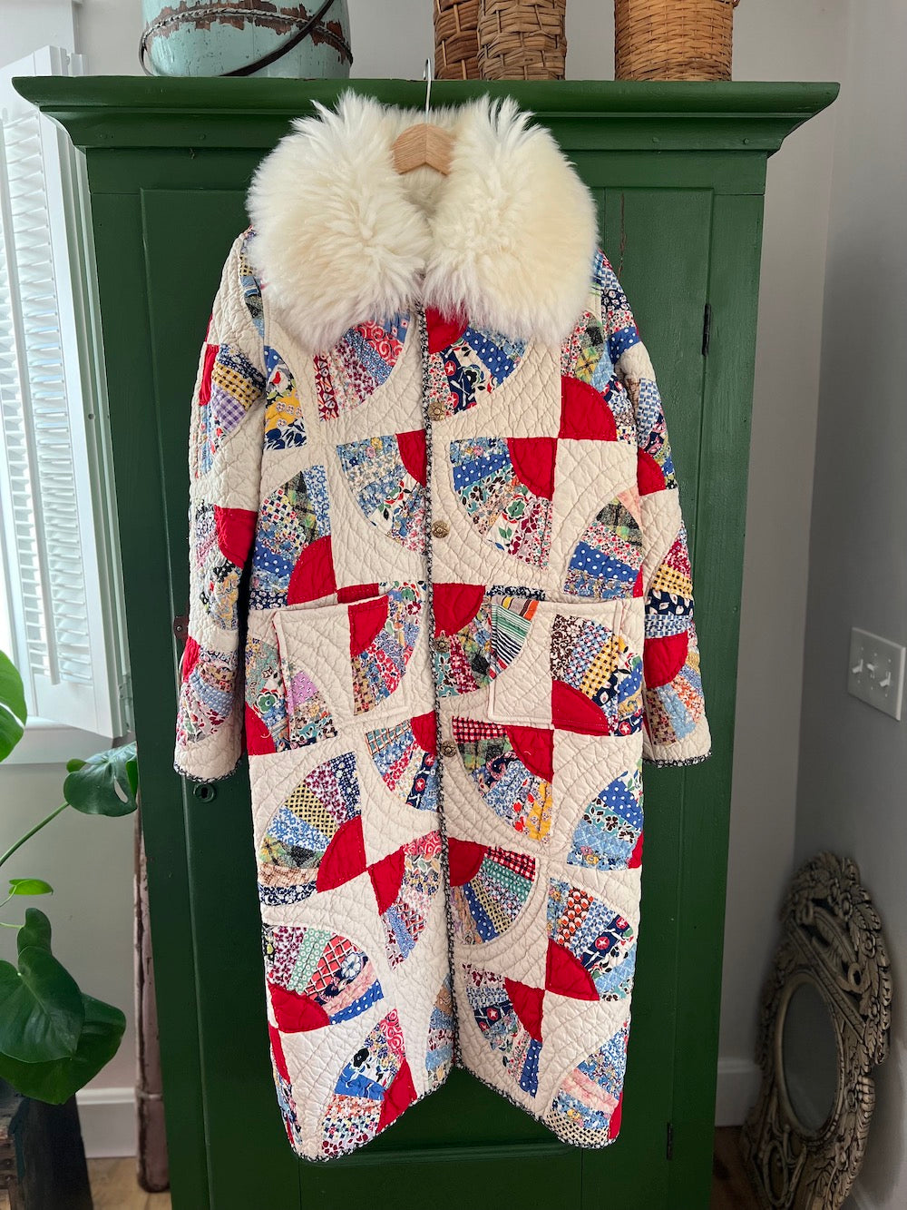 Red Fan Duster Length Coat