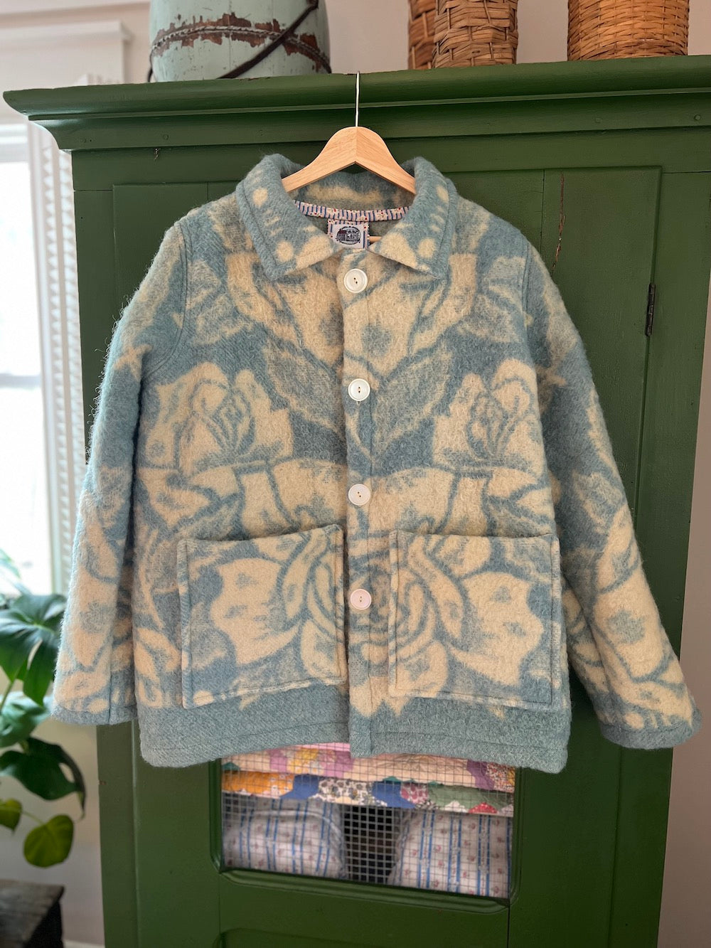 Blue and Cream Wool Flower Coat