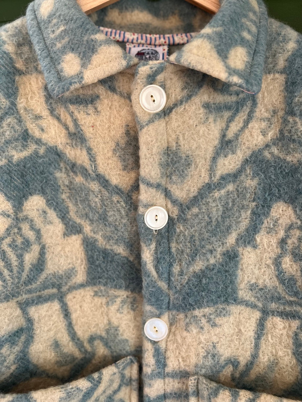 Blue and Cream Wool Flower Coat